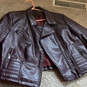 Women leather faux deep plum jacket